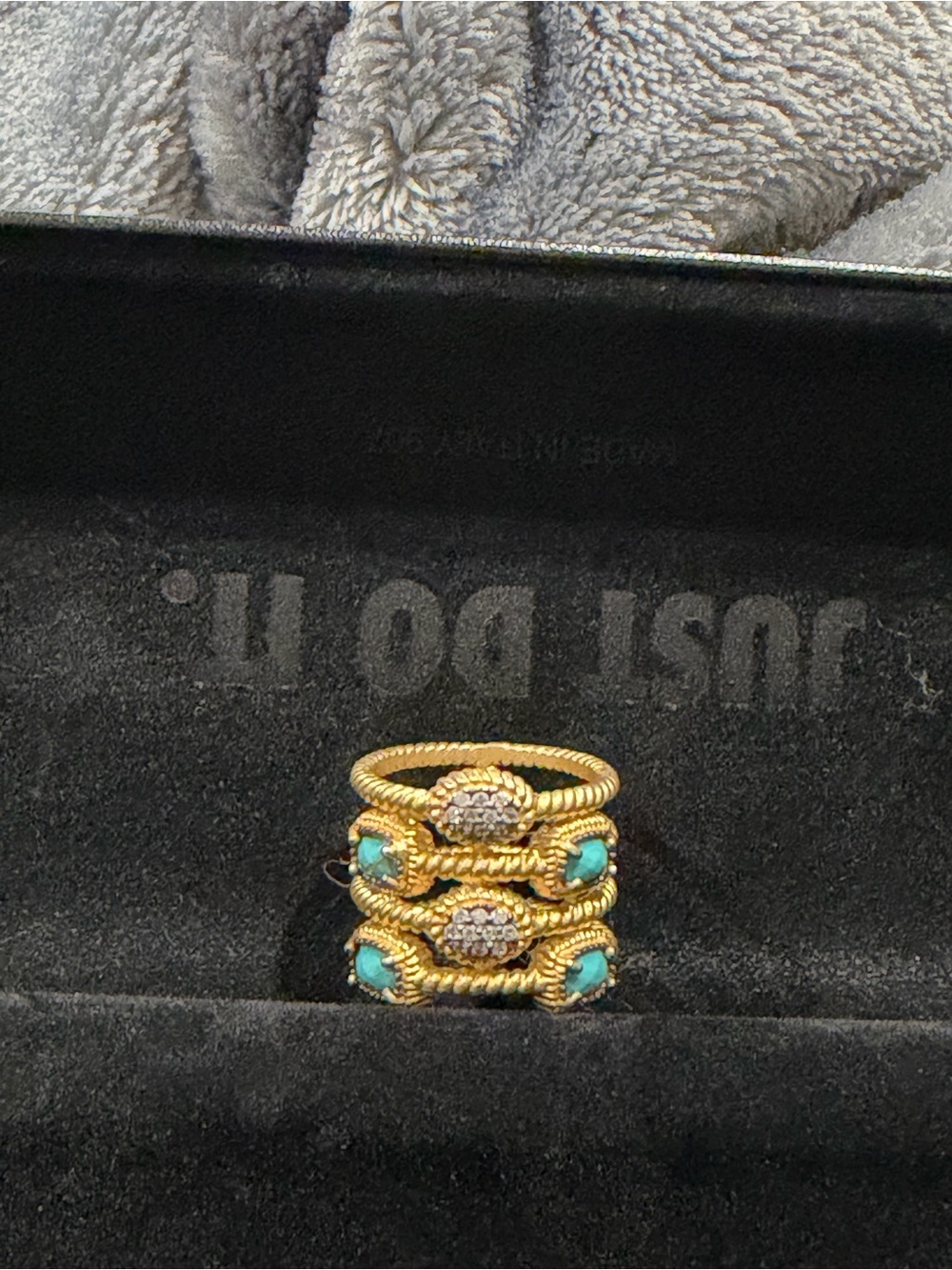 Gold-Tone Turquoise and Crystal Stackable Ring Set - Women Jewelry